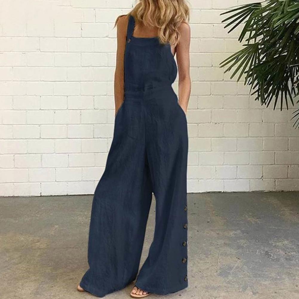 Sleeveless Overalls Jumpsuit Casual Solid Wide Leg Bib Pants Rompers