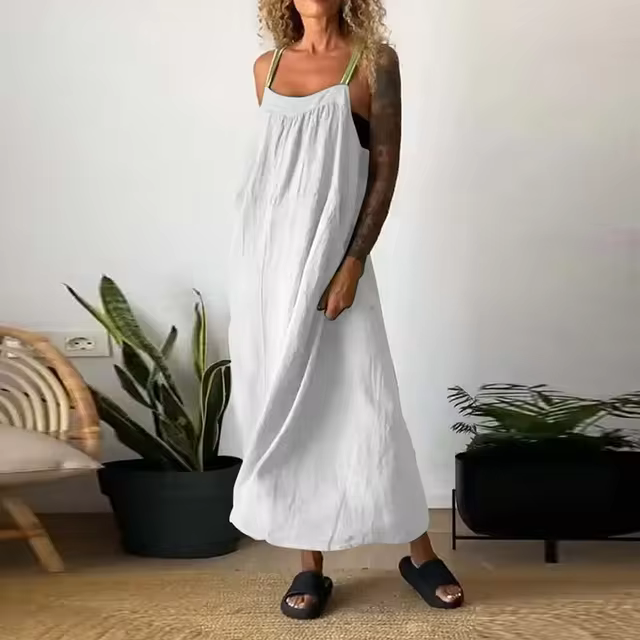 Women's Simple Cotton Linen Sling Dress🔥