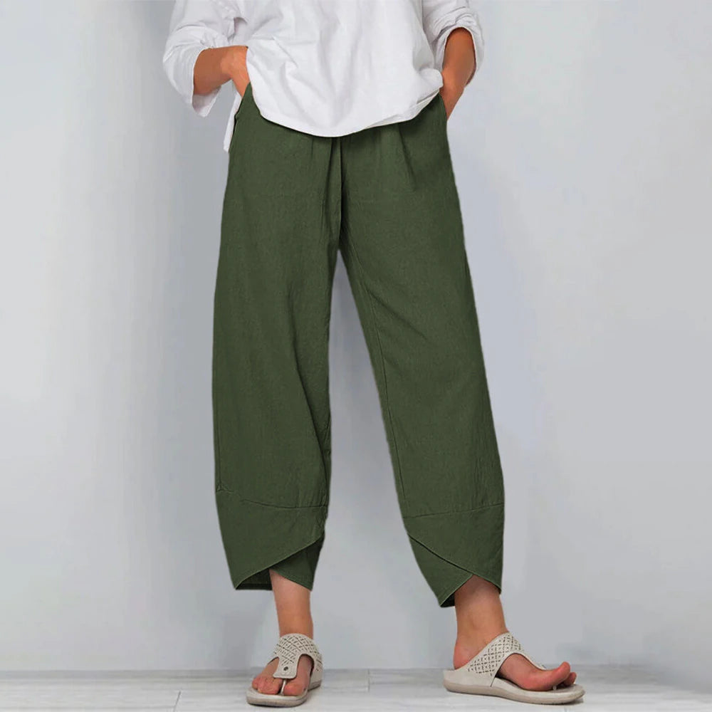 Women's Comfy Spring & Summer Pants: Loose Pocket Pants with Casual Elastic Waist for Fashionable Style