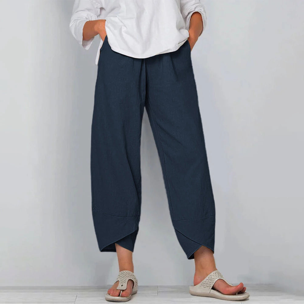 Women's Comfy Spring & Summer Pants: Loose Pocket Pants with Casual Elastic Waist for Fashionable Style