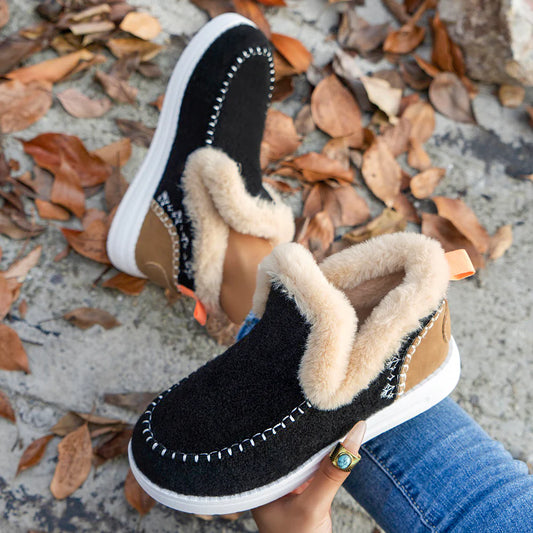 Fleece Ankle Boots, Cozy Furry Slip-On Winter Snow Boots