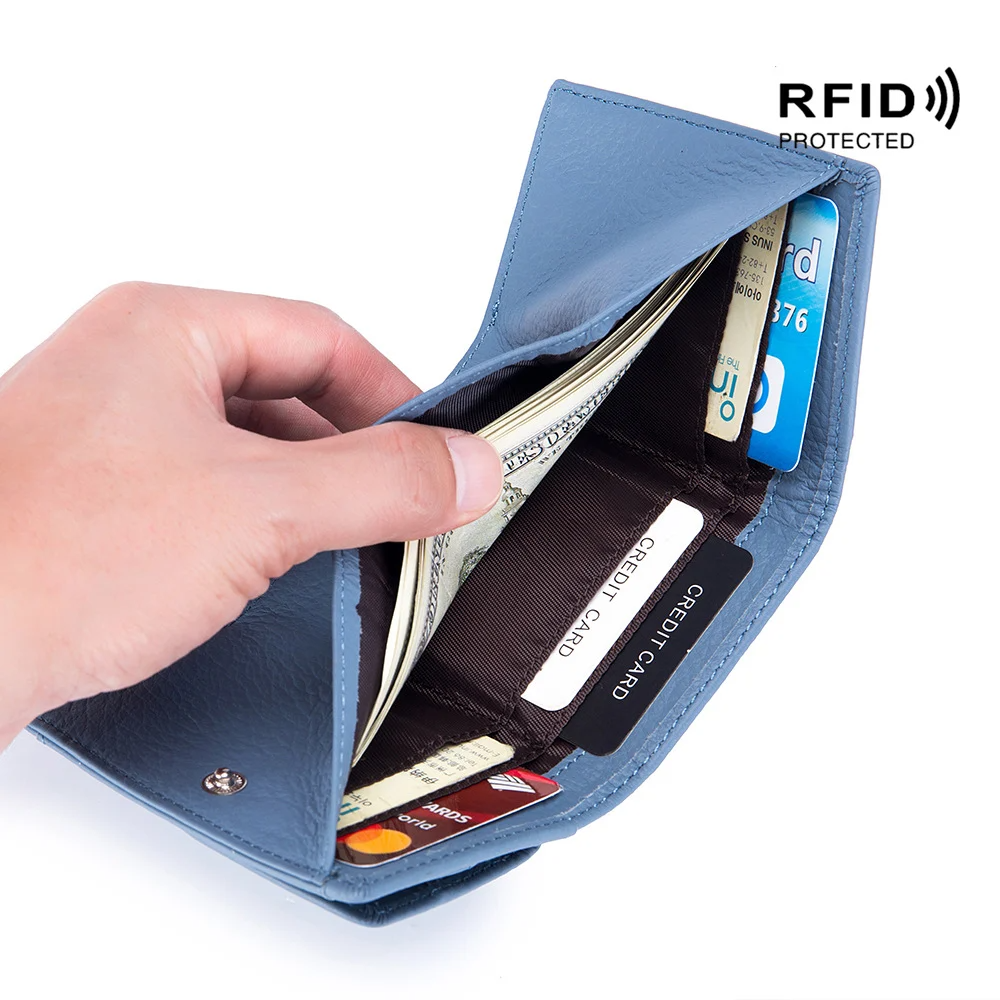 Women's Mini Leather Wallet, RFID Bloking Card Holder, Solid Coin Pockets, For Everyday