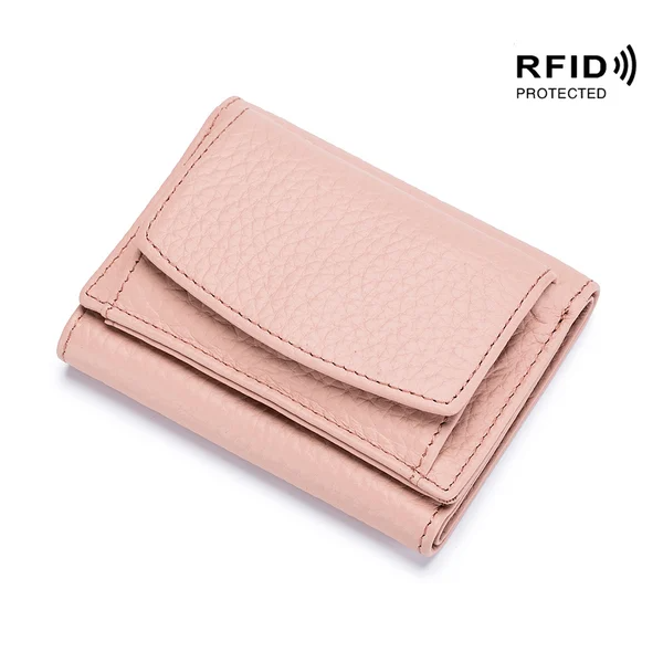 Women's Mini Leather Wallet, RFID Bloking Card Holder, Solid Coin Pockets, For Everyday