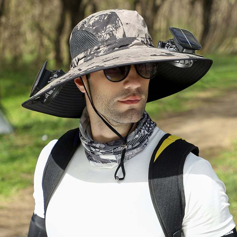 2025 BreezeTop™ Wide Brim Solar Fan Outdoor Fishing Hat-Solar & USB Charging