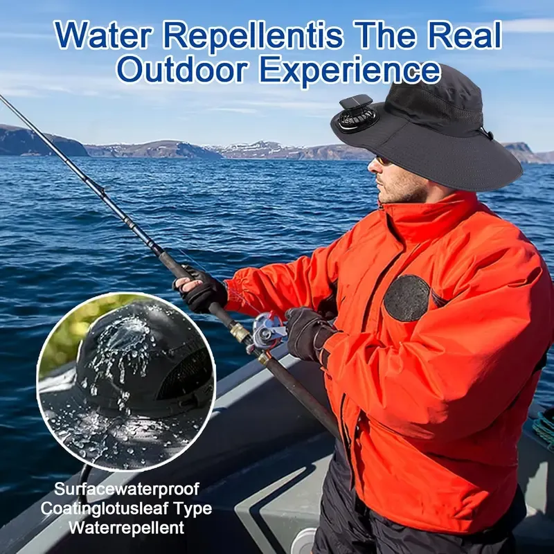2025 BreezeTop™ Wide Brim Solar Fan Outdoor Fishing Hat-Solar & USB Charging