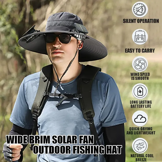 2025 BreezeTop™ Wide Brim Solar Fan Outdoor Fishing Hat-Solar & USB Charging