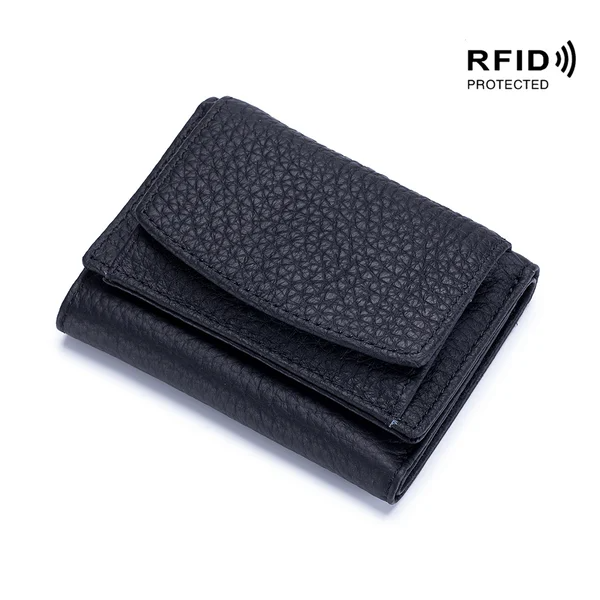 Women's Mini Leather Wallet, RFID Bloking Card Holder, Solid Coin Pockets, For Everyday