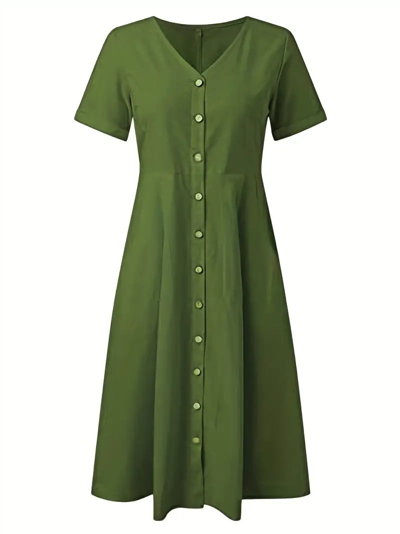 Solid Color Loose High Waist Cotton Linen Dress