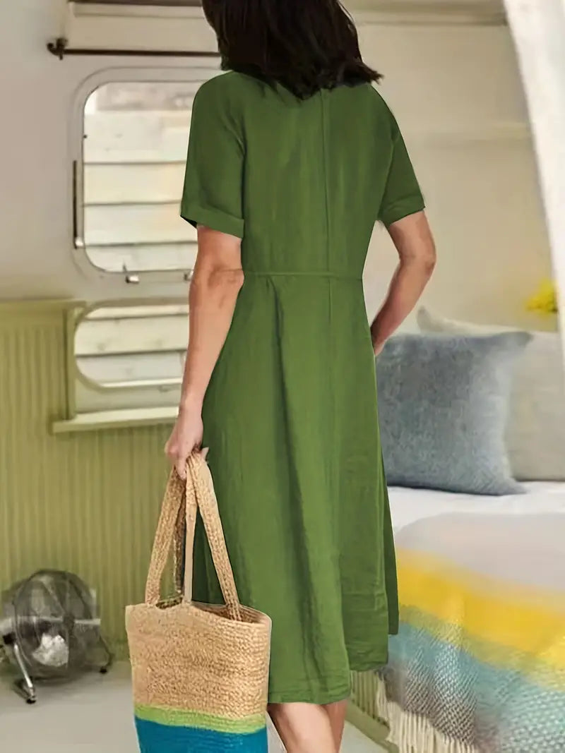 Solid Color Loose High Waist Cotton Linen Dress