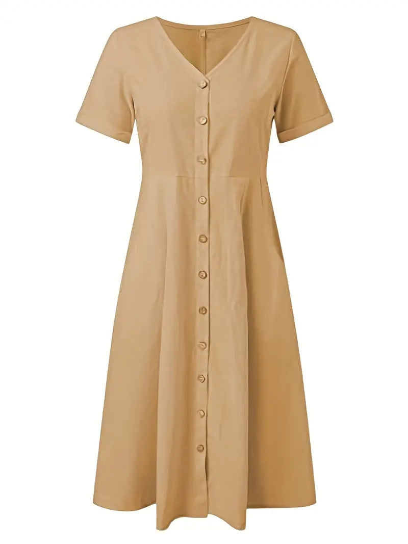 Solid Color Loose High Waist Cotton Linen Dress