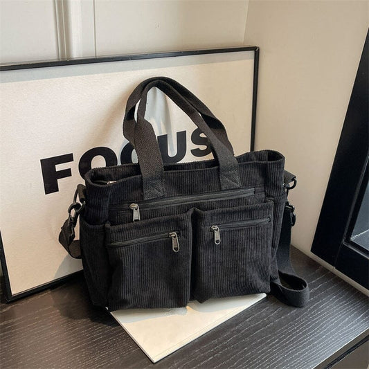 Premium Solid Color Corduroy Tote Bag