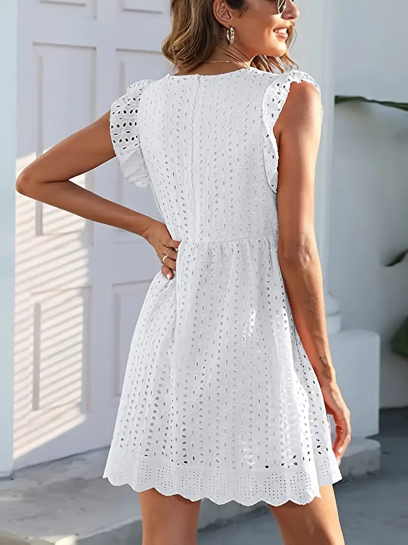 On This Week Sale OFF 50%🔥2023 Lace Contrast Ruffle Trapeze Dress, Cut Out V-neck Sleeveless Waist Summer Going Out Dresses