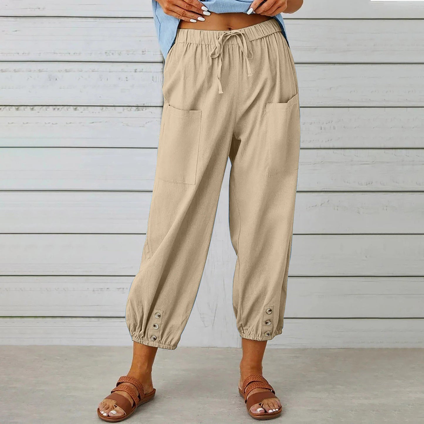 Women's Spring & Summer Boho Harem Pants - Drawstring Waist & Pockets