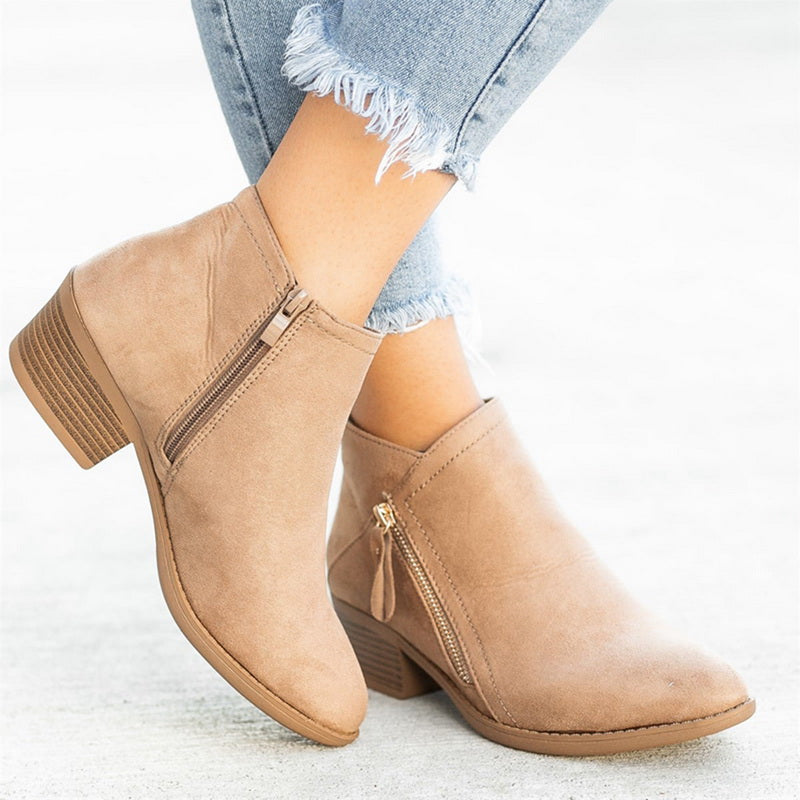 Women's Chunky Heel Side Zip Ankle Boots