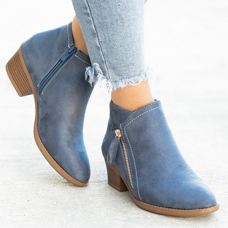 Women's Chunky Heel Side Zip Ankle Boots