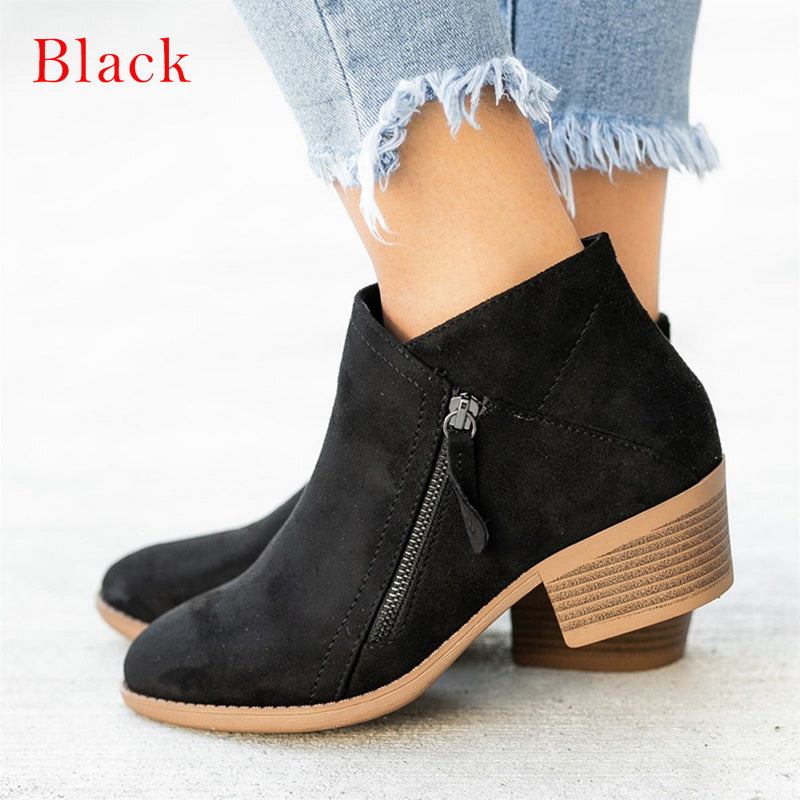 Women's Chunky Heel Side Zip Ankle Boots