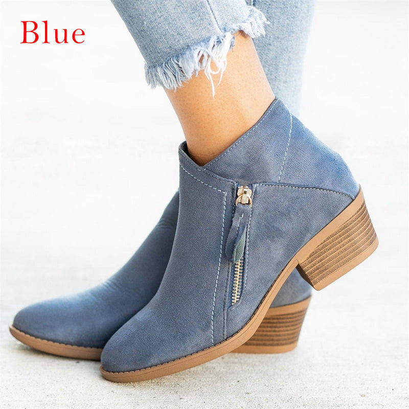 Women's Chunky Heel Side Zip Ankle Boots