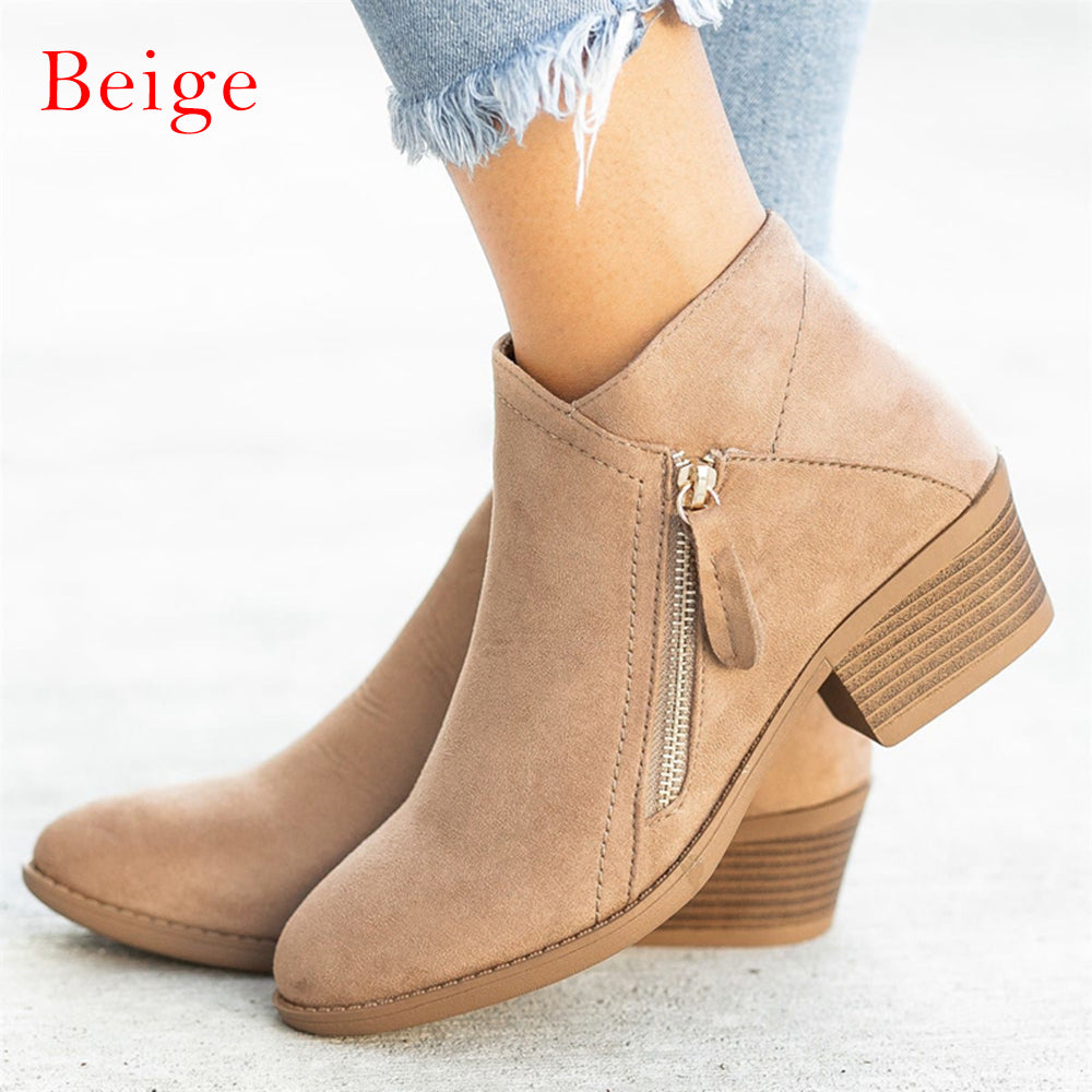 Women's Chunky Heel Side Zip Ankle Boots