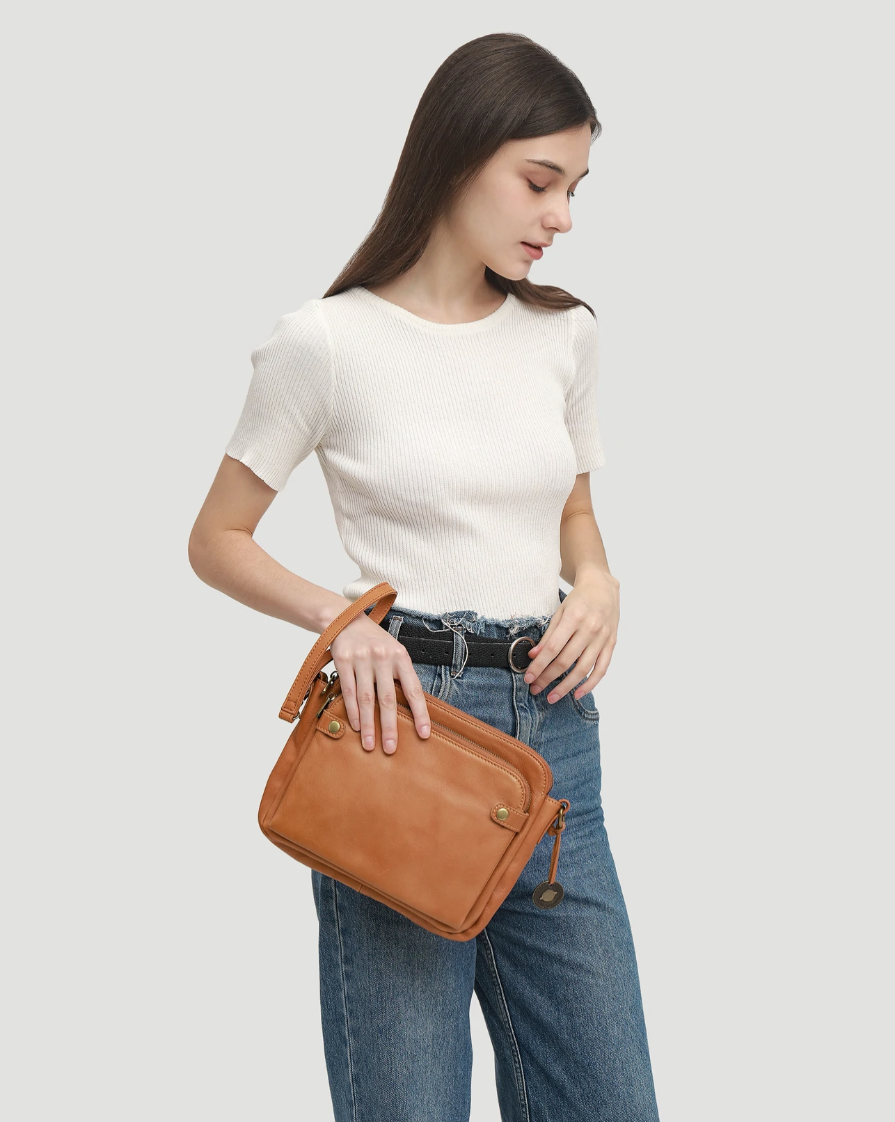 Three-Layer Leather Crossbody Shoulder & Clutch Bag