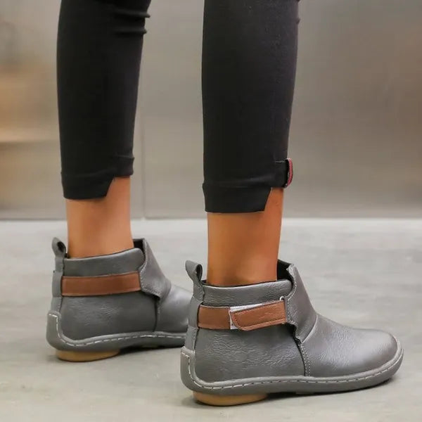 Comfortable Vintage Velcro Flat Ankle Boots for Women