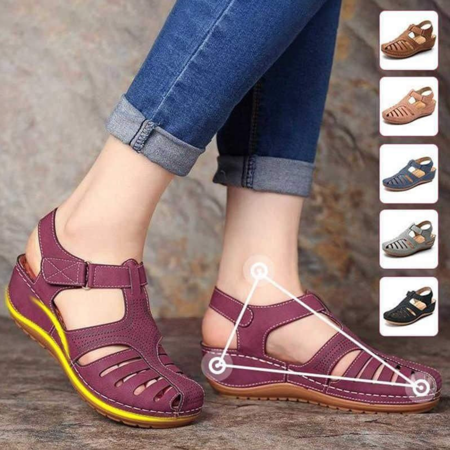 Soft PU Leather Closed Toe vintage Anti-Slip Sandals