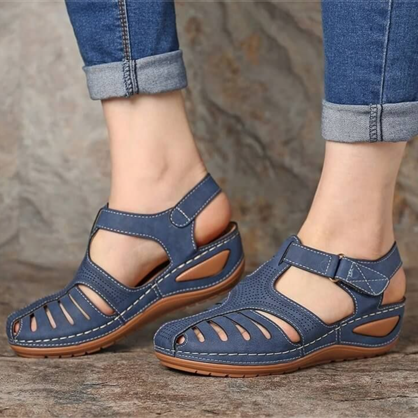 Soft PU Leather Closed Toe vintage Anti-Slip Sandals