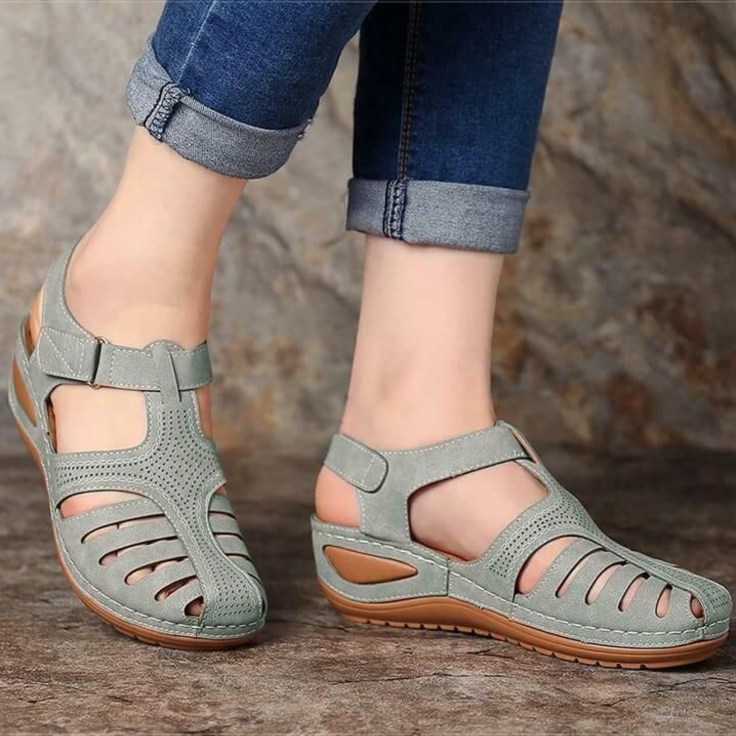 Soft PU Leather Closed Toe vintage Anti-Slip Sandals