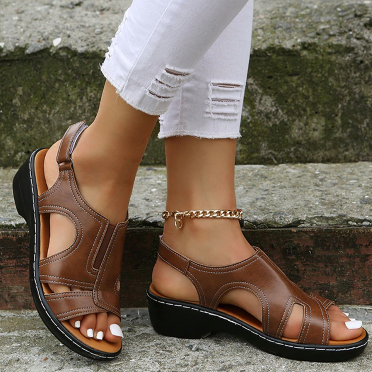 2022 Summer Women Wedge Sandals, Premium Leather Orthopedic Sandals